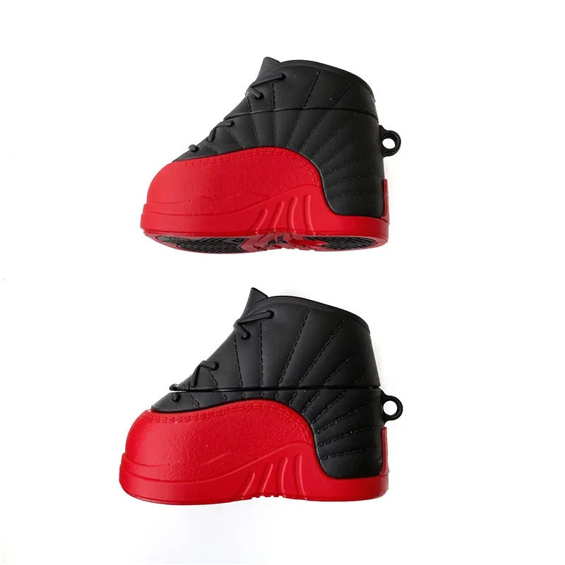 Black silicone flip case for AirPods with red shoe print design