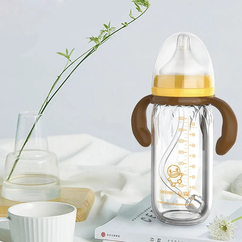 Baby constant temperature glass feeding bottle with USB heating sleeve and handle 240ml