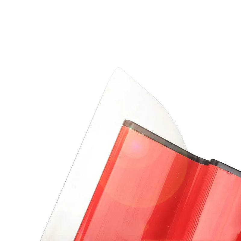 Red 40cm long steel levelling scraper tool for wall putty and wallpaper.