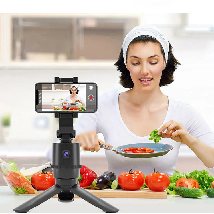 360-degree intelligent tracking pan tilt bracket holding a mobile phone for AI filming.