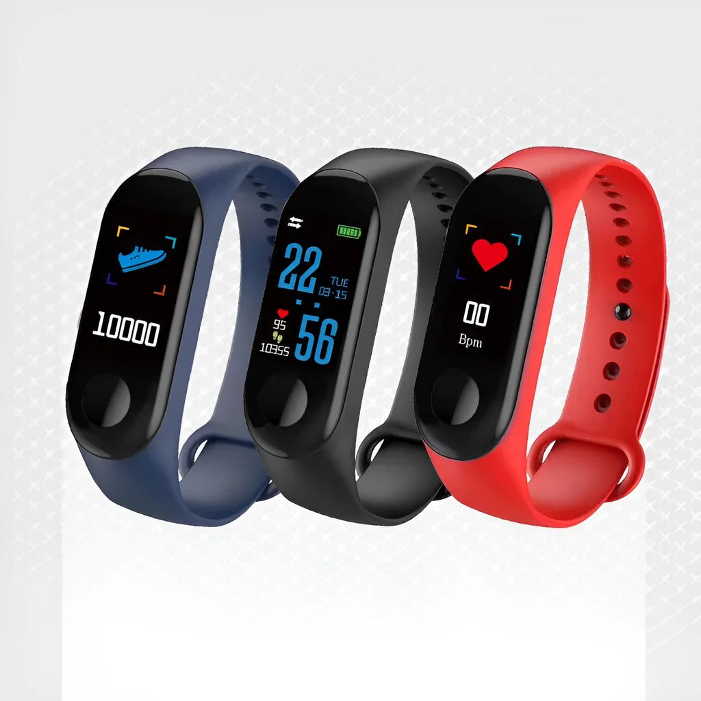M3 Smart Bracelet with colour screen showing fitness metrics on wrist