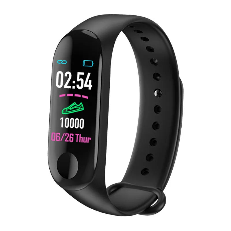 M3 Smart Bracelet with colour screen showing fitness metrics on wrist