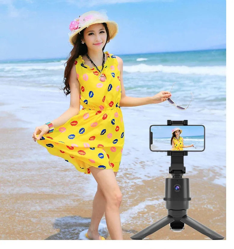 360-degree intelligent tracking pan tilt bracket holding a mobile phone for AI filming.