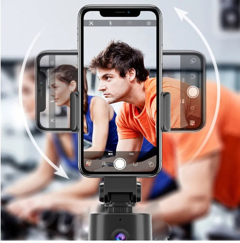 360-degree intelligent tracking pan tilt bracket holding a mobile phone for AI filming.