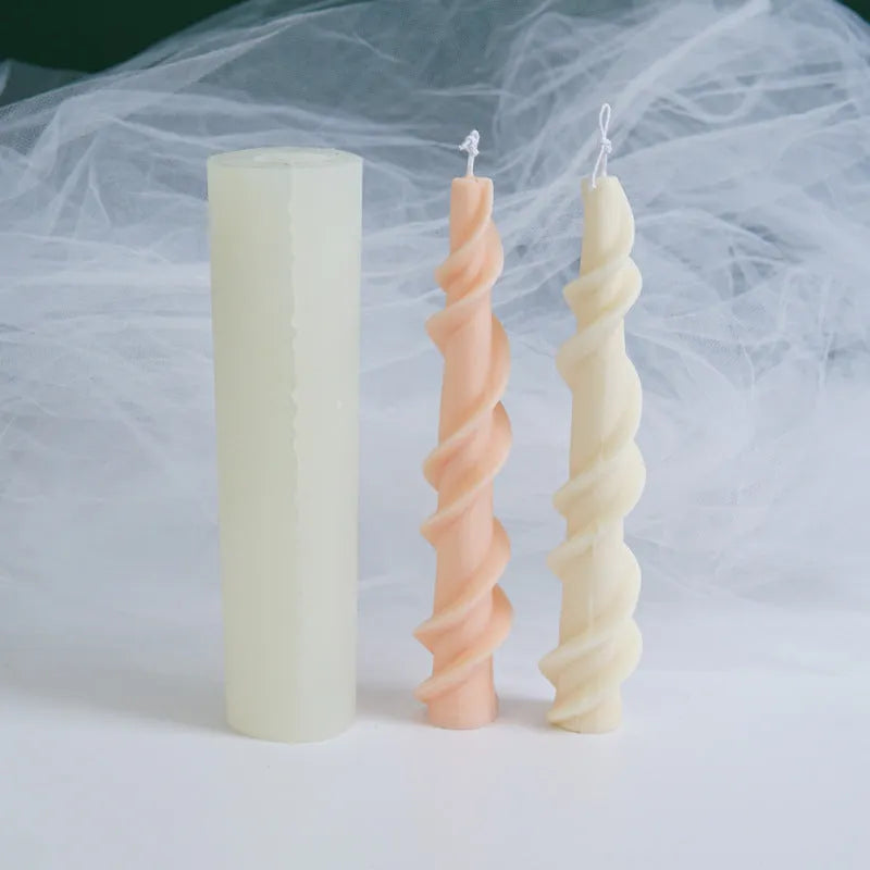 Silicone candle mould with rotating spiral lace pattern for DIY wax crafting