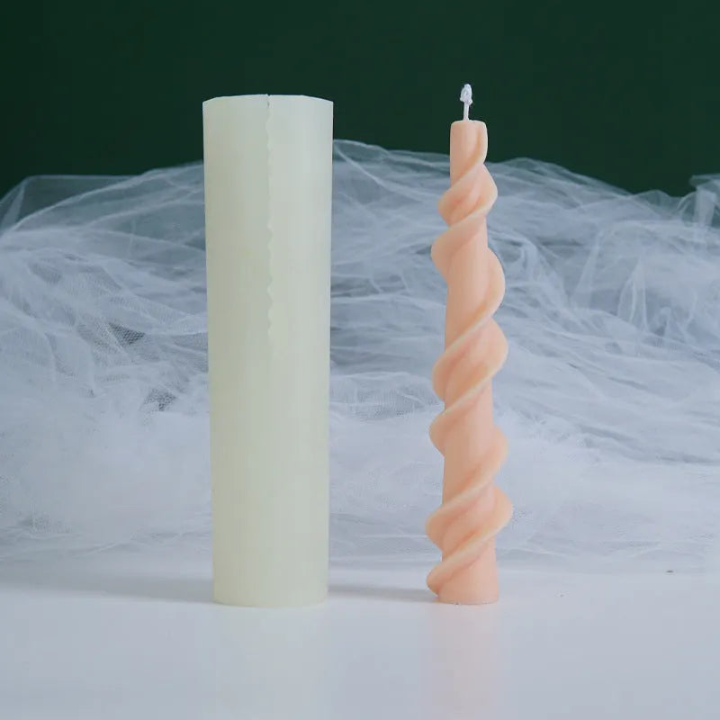 Silicone candle mould with rotating spiral lace pattern for DIY wax crafting