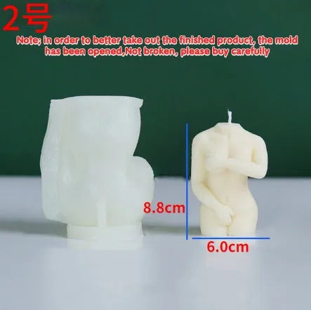 Silicone female body candle mould showing three shy female design variations for DIY crafts