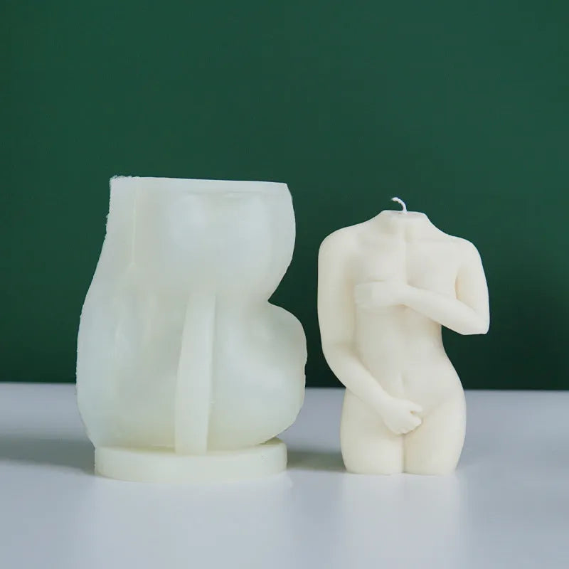Silicone female body candle mould showing three shy female design variations for DIY crafts