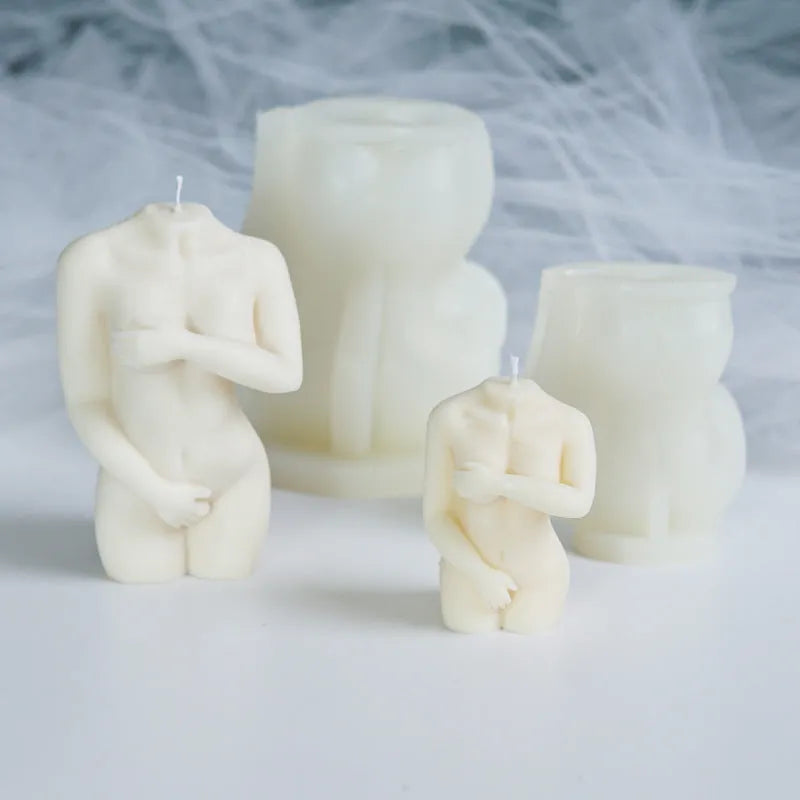 Silicone female body candle mould showing three shy female design variations for DIY crafts