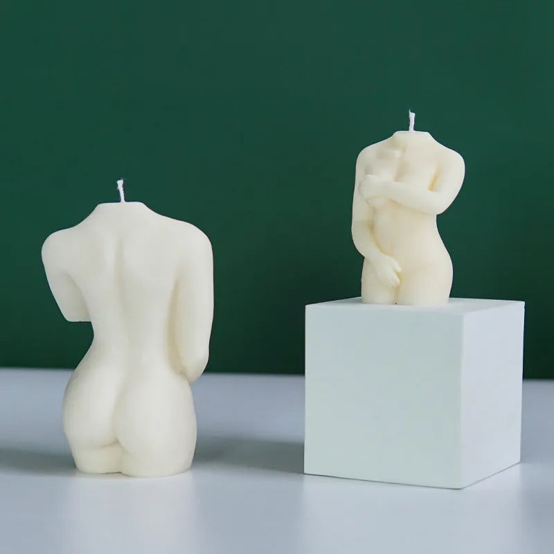 Silicone female body candle mould showing three shy female design variations for DIY crafts