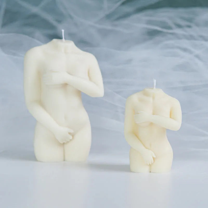Silicone female body candle mould showing three shy female design variations for DIY crafts