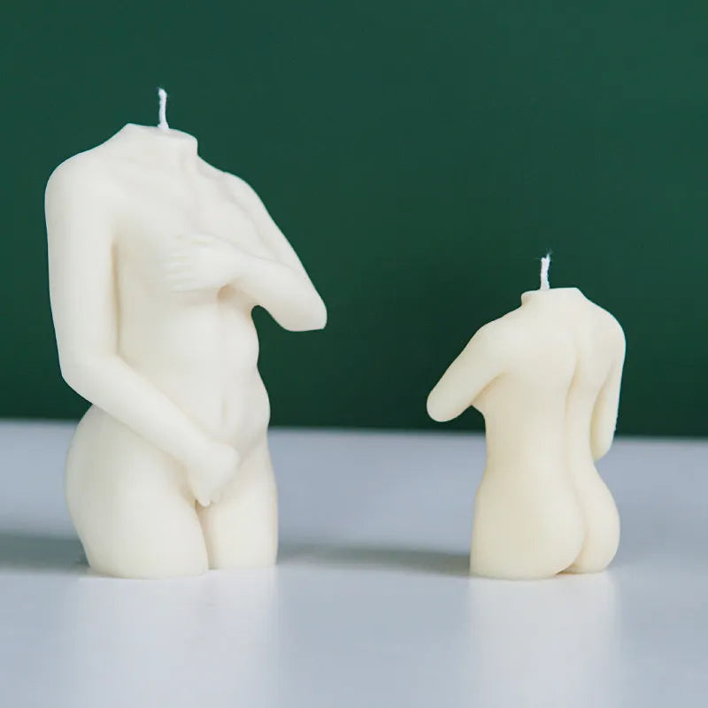 Silicone female body candle mould showing three shy female design variations for DIY crafts