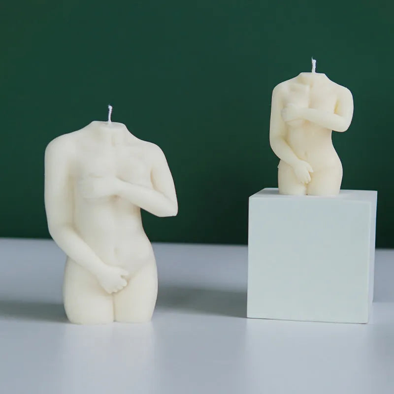 Silicone female body candle mould showing three shy female design variations for DIY crafts