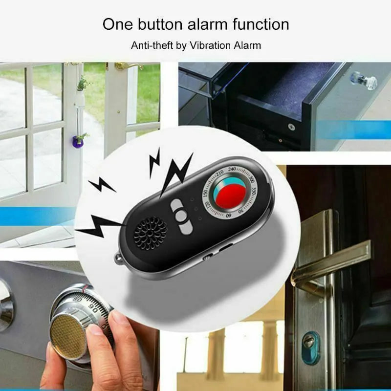 Compact rectangular wireless security alarm detector with USB port on a flat surface.