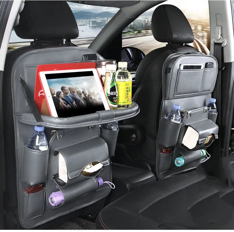 PU leather car storage hanging bag with multiple pockets and tissue box compartment in various colour options