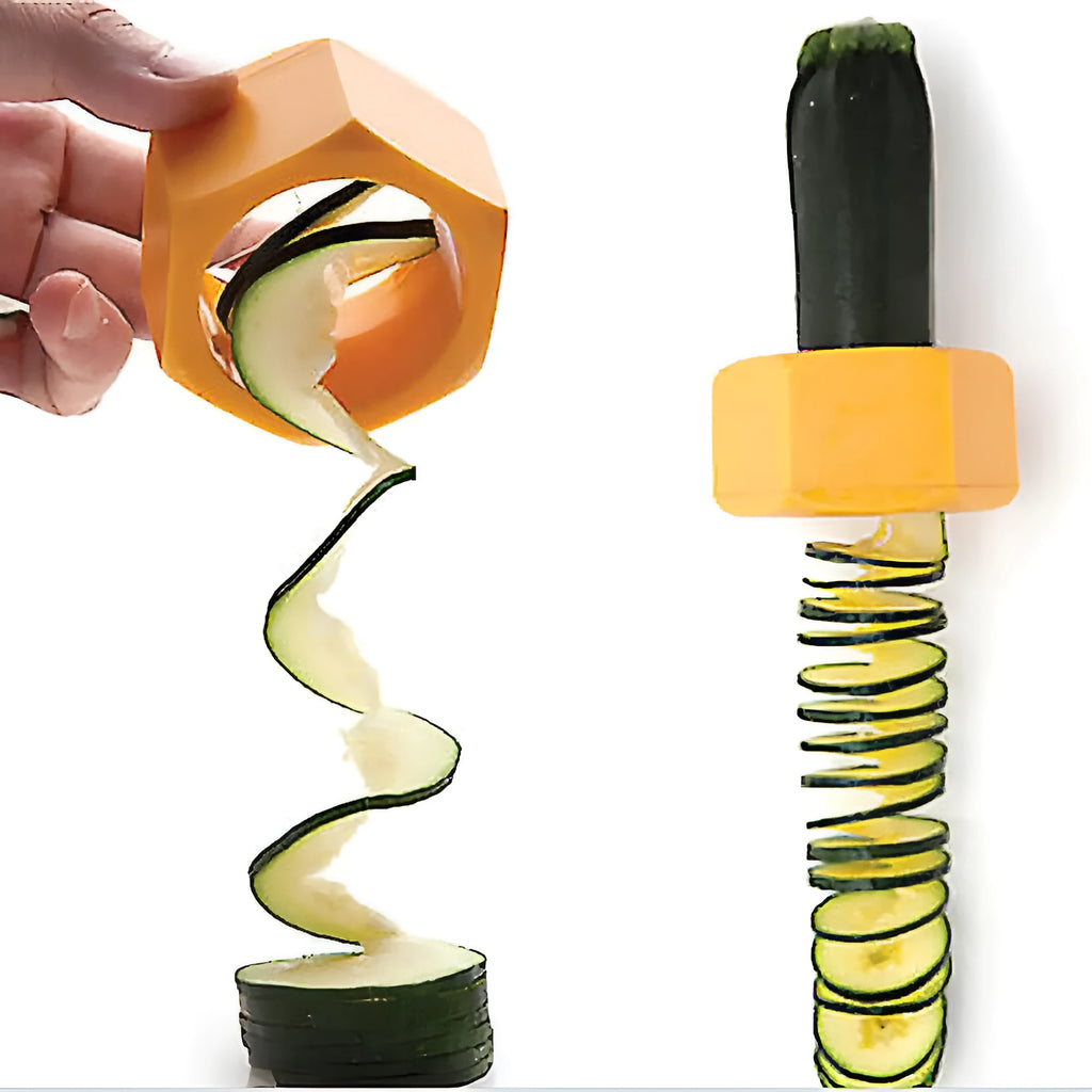Yellow and green ABS plastic spiral vegetable cutter for cucumber slicing with 8cm diameter