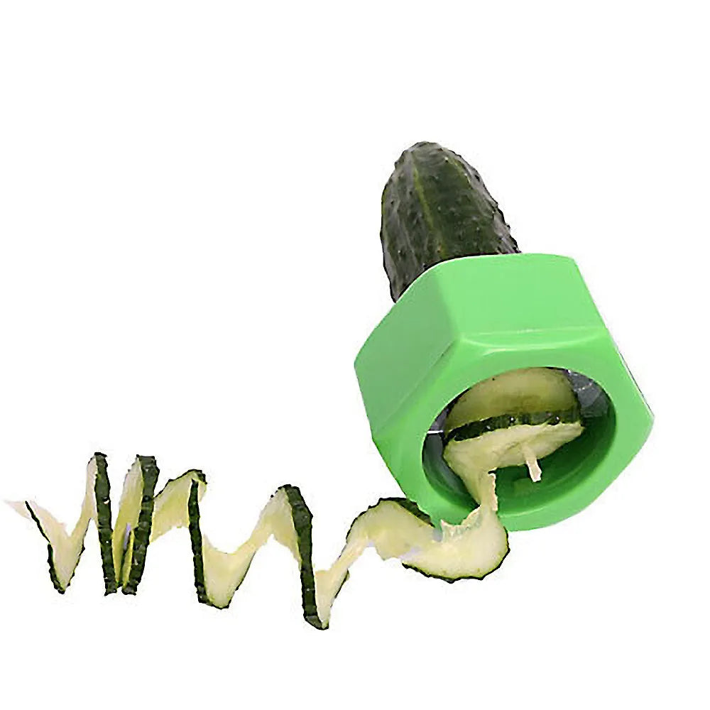 Yellow and green ABS plastic spiral vegetable cutter for cucumber slicing with 8cm diameter