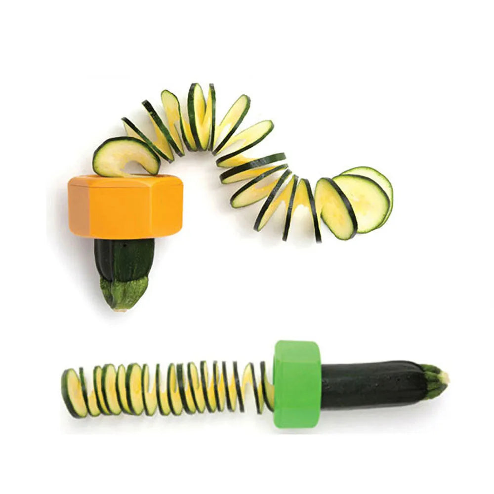 Yellow and green ABS plastic spiral vegetable cutter for cucumber slicing with 8cm diameter