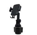 Black car phone holder with 360° rotating head and adjustable height for mobile phones