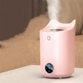 USB-powered double spray humidifier diffuser in coral pink or white with three fog outlets.