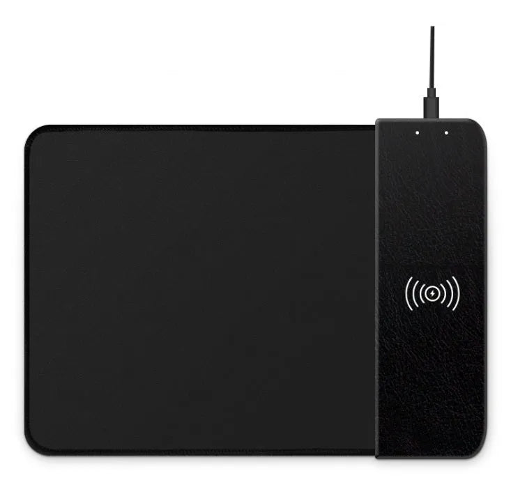 Wireless charging mouse pad with cartoon design showing RGB lighting and USB cable connection