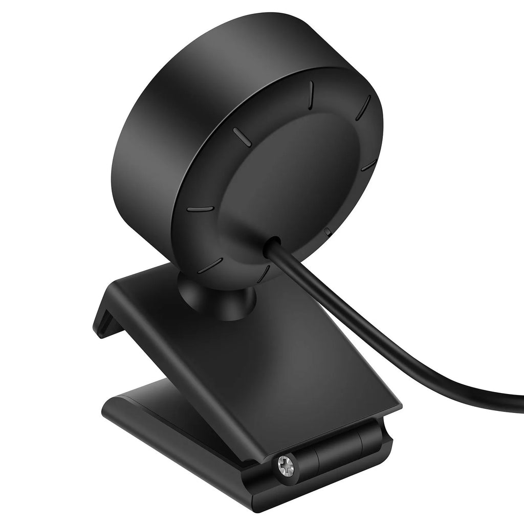USB computer webcam with built-in ring of LED lights around the lens on a black ABS plastic housing.