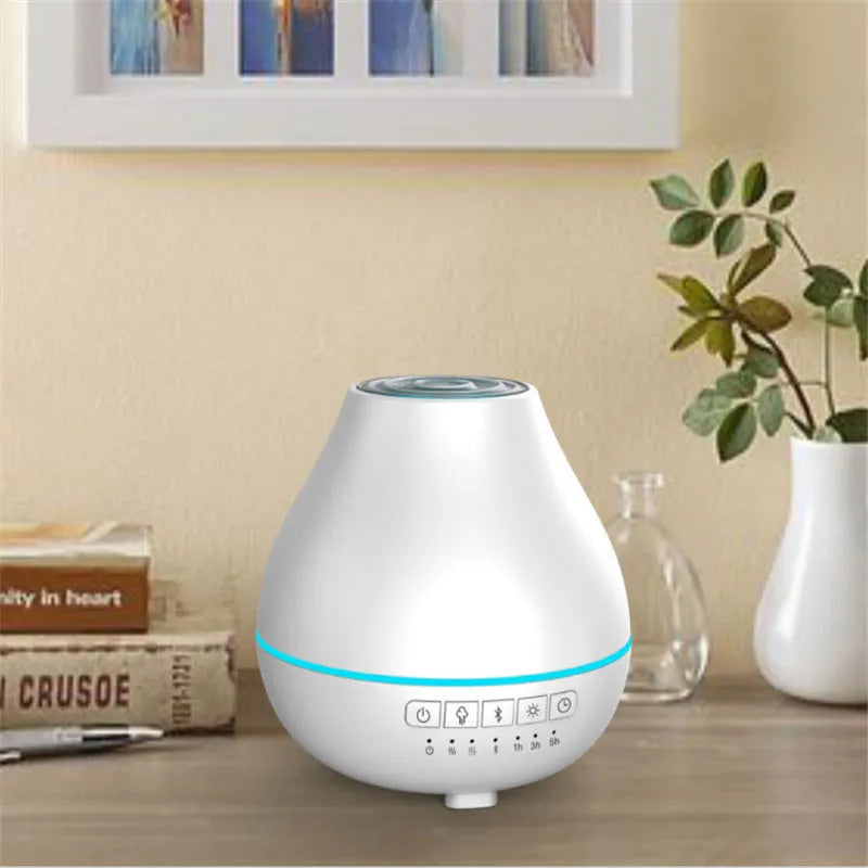 White round Bluetooth humidifier and essential oil aroma diffuser with night light