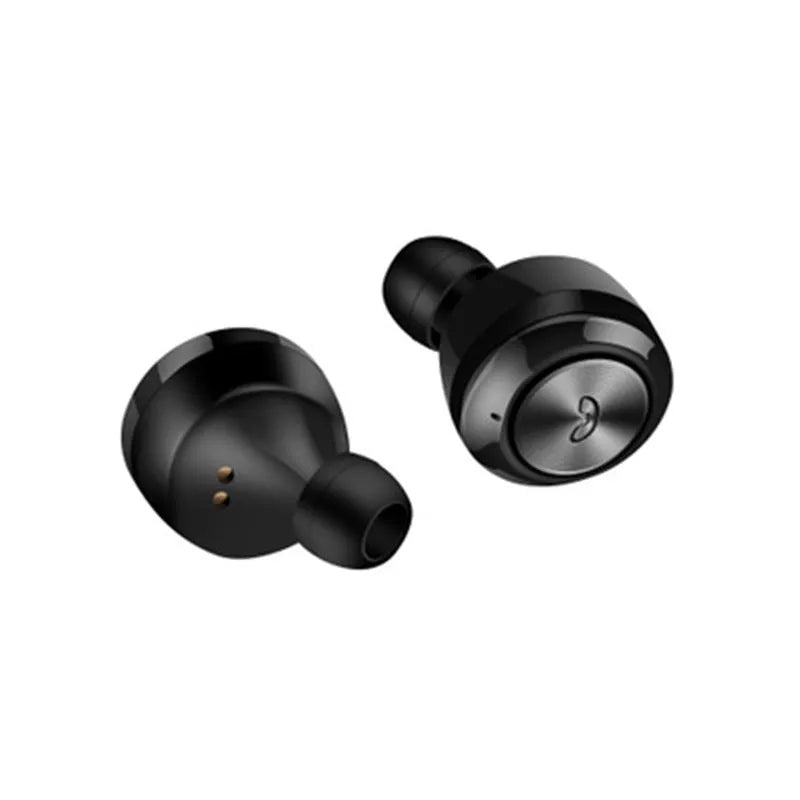 Black and white A6 noise cancelling TWS Bluetooth headphones with earplug design