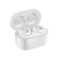 Black and white A6 noise cancelling TWS Bluetooth headphones with earplug design