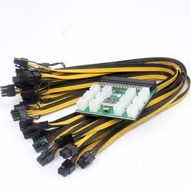Server power conversion board with 12 x 8Pin 50cm graphics card lines and riser cable for extended transfer