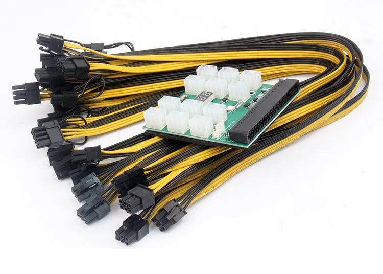 Server power conversion board with 12 x 8Pin 50cm graphics card lines and riser cable for extended transfer