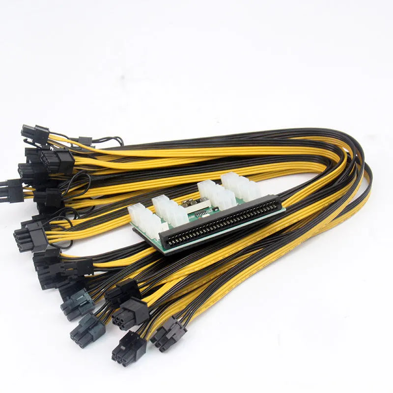 Server power conversion board with 12 x 8Pin 50cm graphics card lines and riser cable for extended transfer