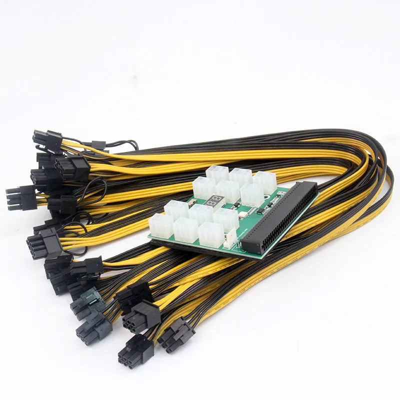 Server power conversion board with 12 x 8Pin 50cm graphics card lines and riser cable for extended transfer