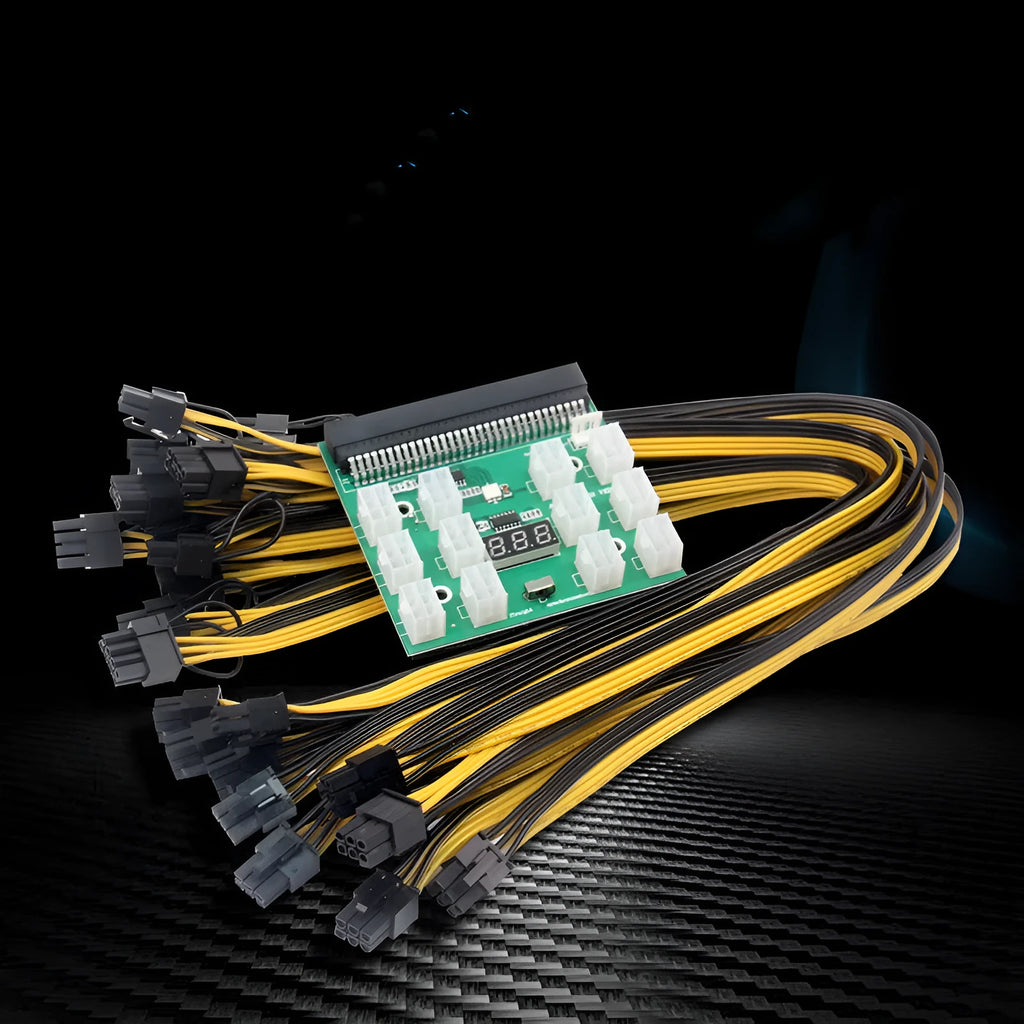 Server power conversion board with 12 x 8Pin 50cm graphics card lines and riser cable for extended transfer