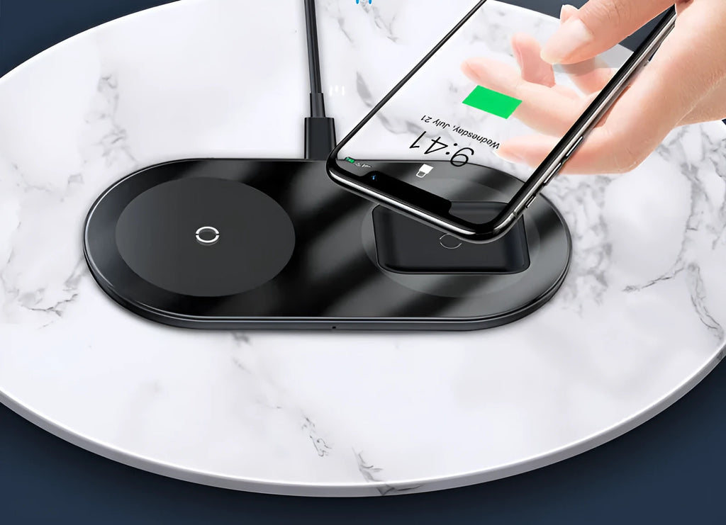 Baseus minimalist two-in-one wireless charger Pro version for phones and earbuds in three colour options