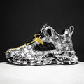 Men's high-top camouflage basketball shoes in black, shown with a rubber sole and microfiber upper.