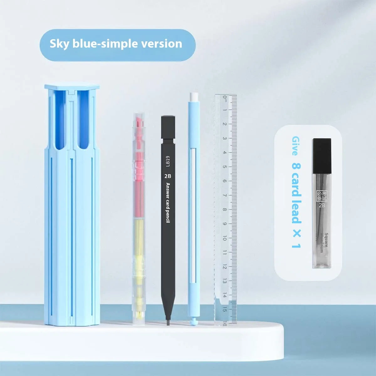Six pen pencil case set with pressing pen in plastic construction available in Sky Blue, Vigorous White and Girl Pink colours