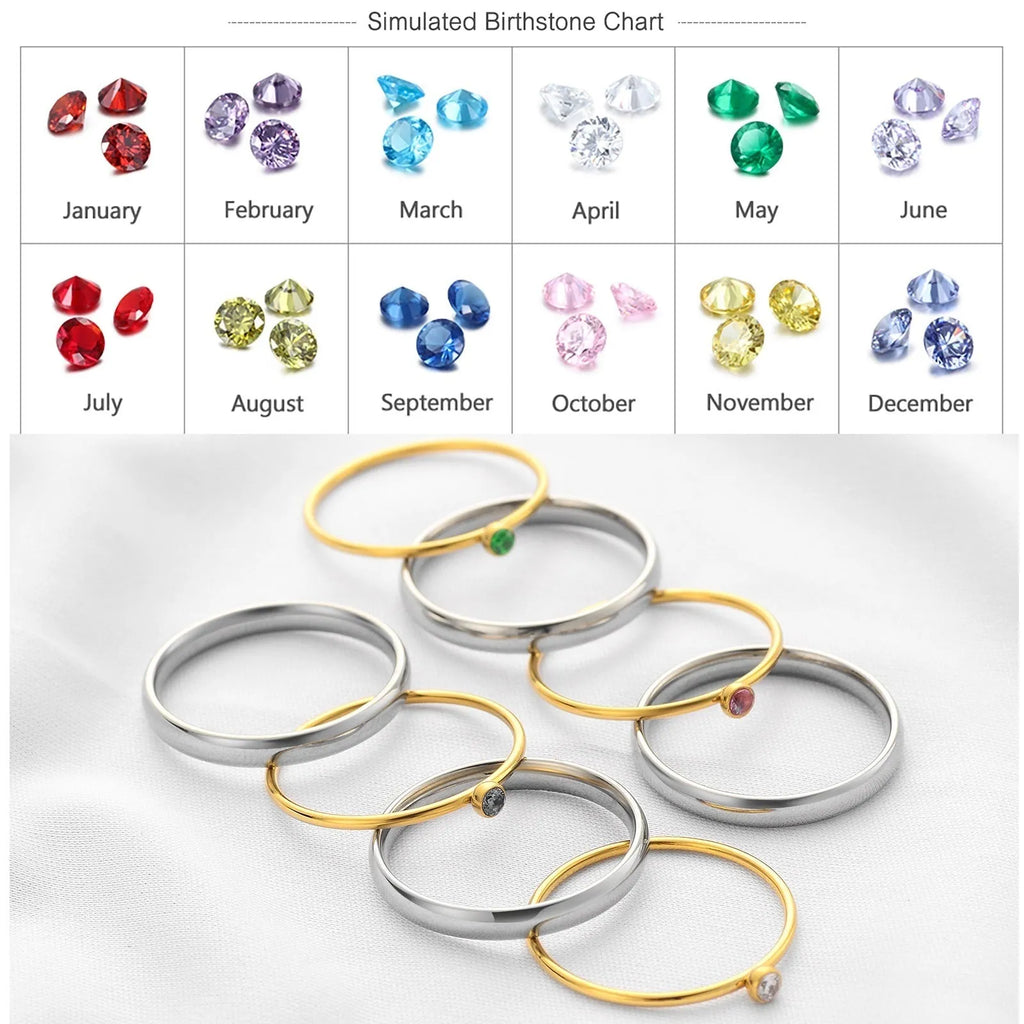 December birthstone titanium steel ring with engraved geometric design and electroplated finish