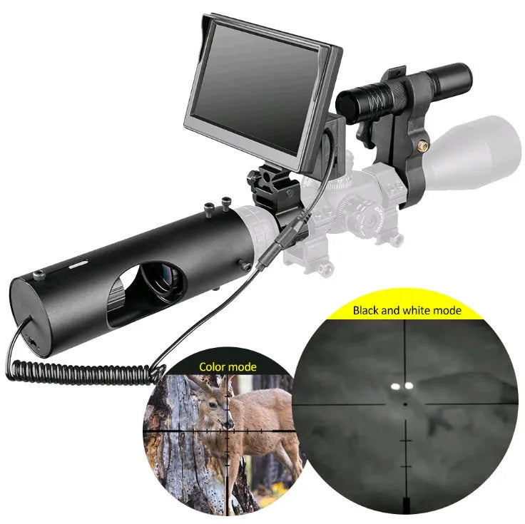 Black digital night vision goggles with a 5-inch LCD screen and large objective lens.
