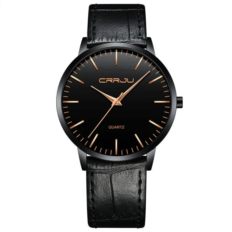 Casual quartz wristwatch with alloy case and choice of black or gold mesh or leather strap.