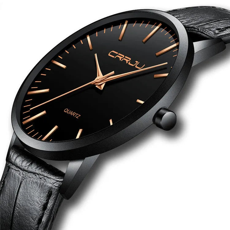 Casual quartz wristwatch with alloy case and choice of black or gold mesh or leather strap.