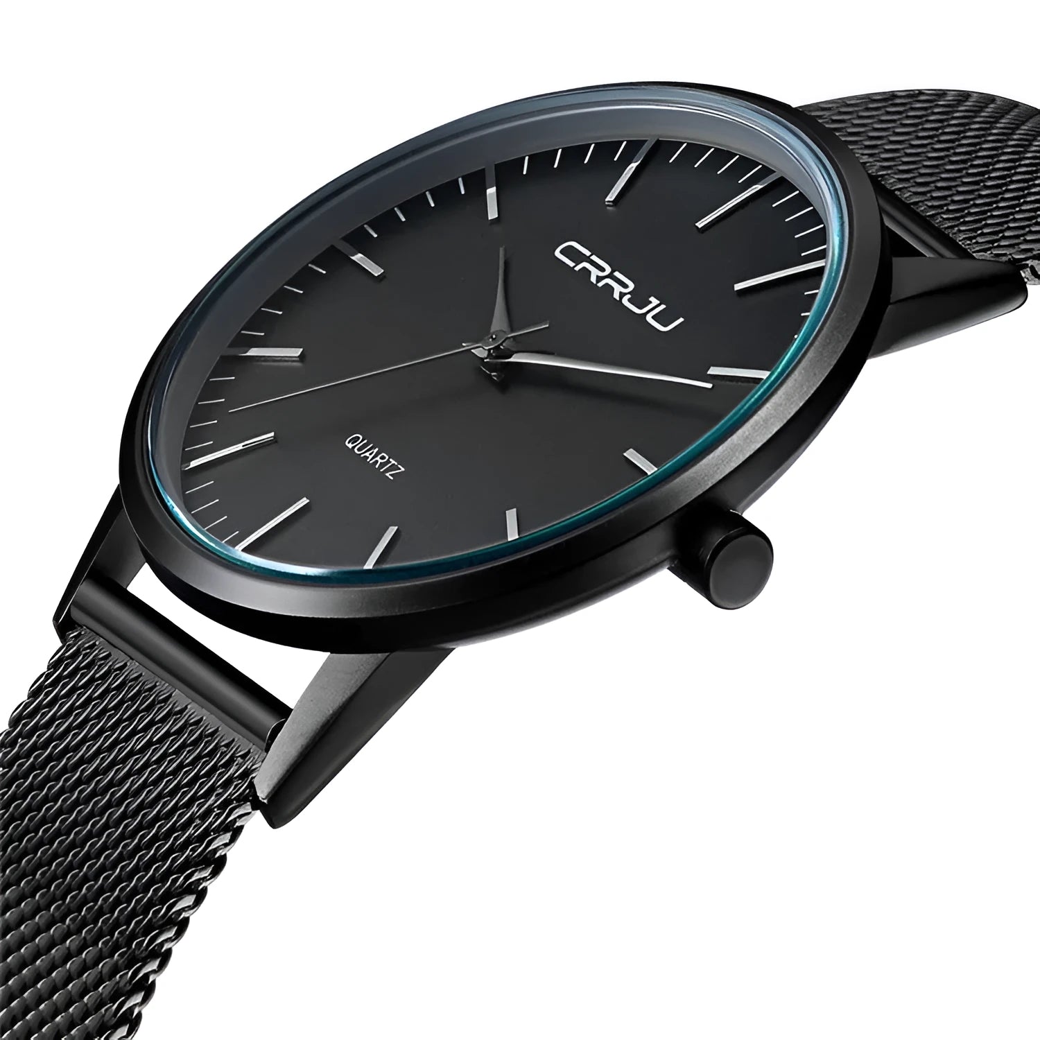 Casual quartz wristwatch with alloy case and choice of black or gold mesh or leather strap.