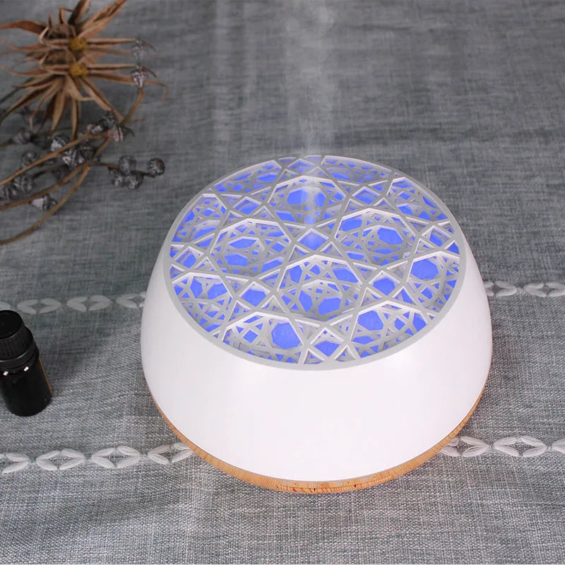 Medium 178x97mm ultrasonic aroma diffuser with four-hole mist output, 400ml capacity, dark wood grain finish, timer controls