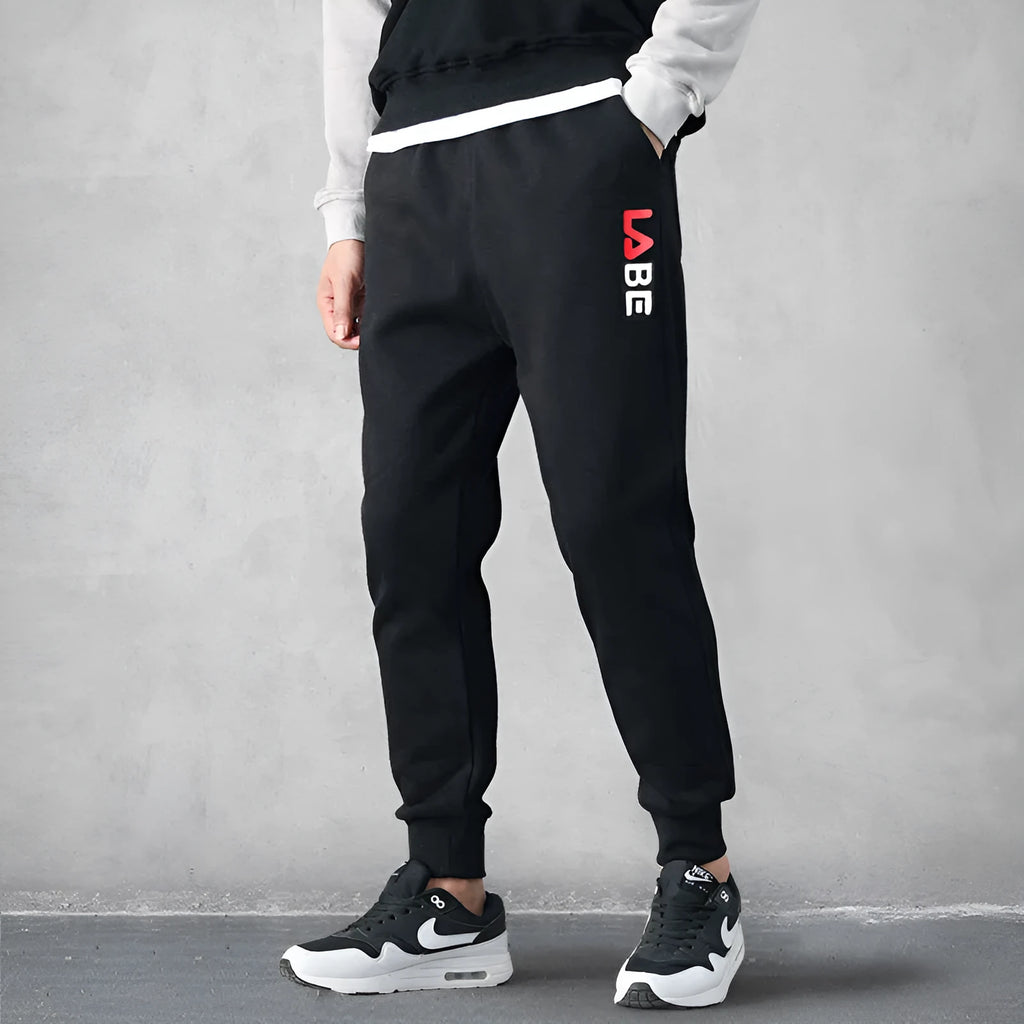 Loose fit polyester casual trousers for teenagers in alphabet blue with mid-waist tether closure