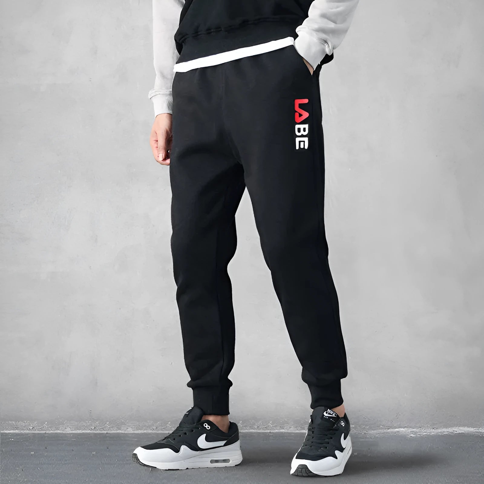 Loose fit polyester casual trousers for teenagers in alphabet blue with mid-waist tether closure