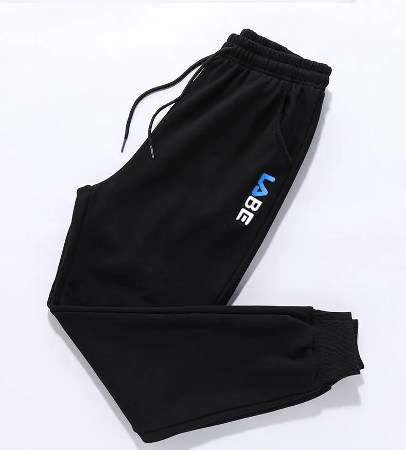 Loose fit polyester casual trousers for teenagers in alphabet blue with mid-waist tether closure