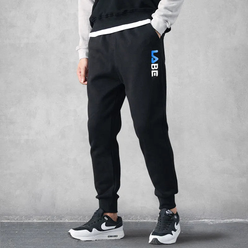 Loose fit polyester casual trousers for teenagers in alphabet blue with mid-waist tether closure