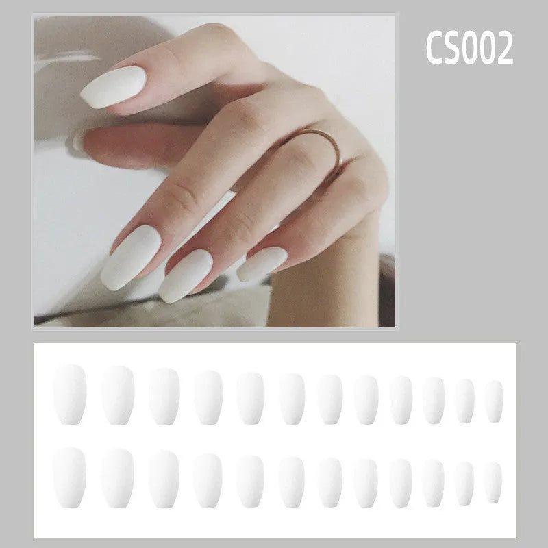 Frosted waterproof fake nails from Alice brand in three colours on a table