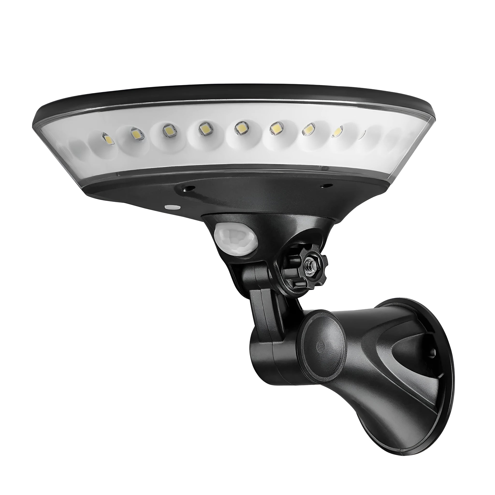 360-degree solar-powered outdoor light with motion sensor in ABS housing for garden installation