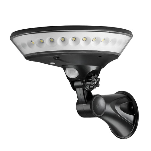 360-degree solar-powered outdoor light with motion sensor in ABS housing for garden installation